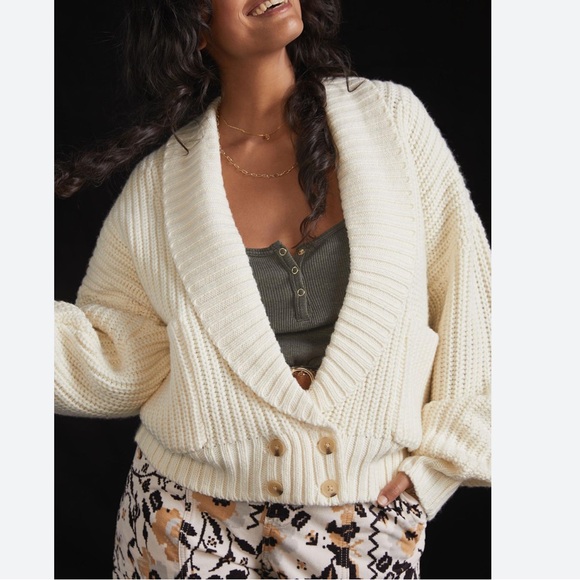 Anthropologie Women Deep V Cardigan Size S Boho Preppy Wool Blend Long Sleeve - Picture 1 of 12